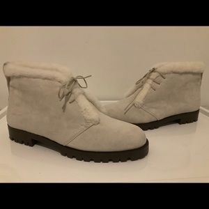 Manolo Blahnik Mircus Suede Shearling Lace-Up Booties - 37.5 new